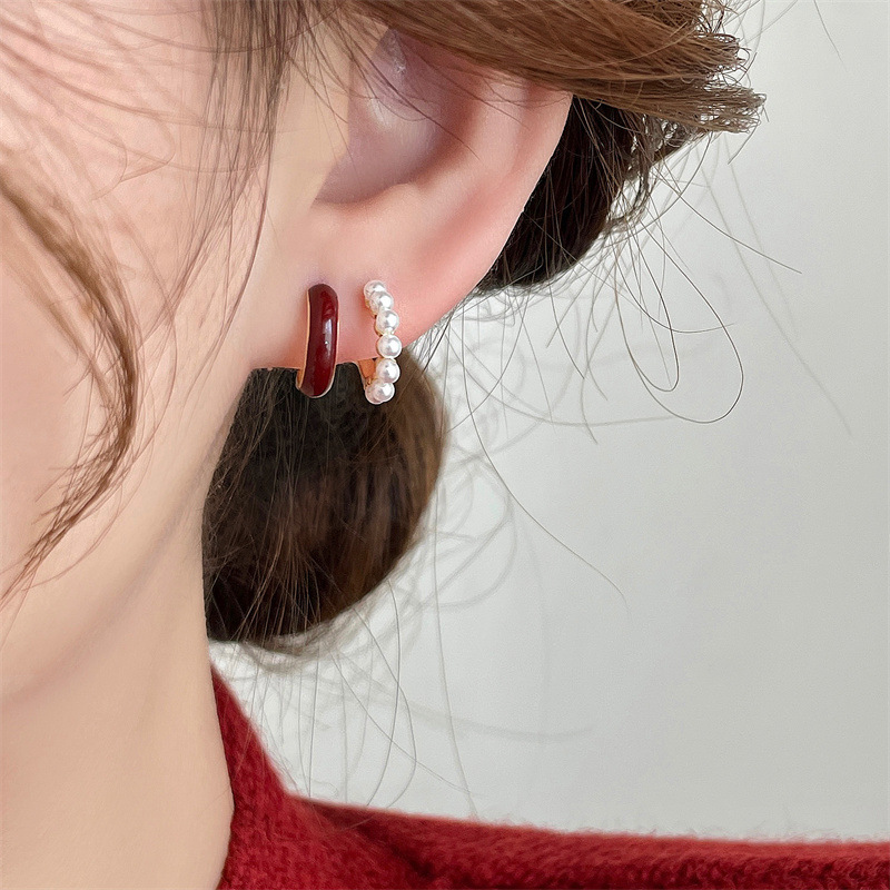 Viininpunaiset tippuvat helmikorvakorut, jotka sopivat naisille syksyyn ja talveen, ainutlaatuiset korvakorut, uudet huippuluokan korvakoristeet_voghion.com