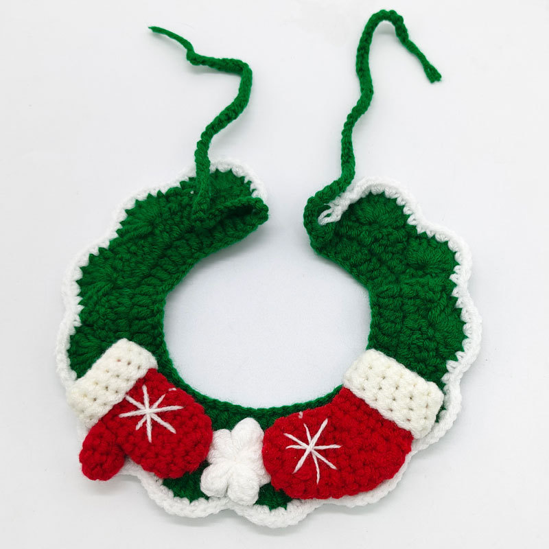 Christmas Santa Claus hand woven pet cat scarf bib kitten dog wool knitted scarf collar collar festival_voghion.com