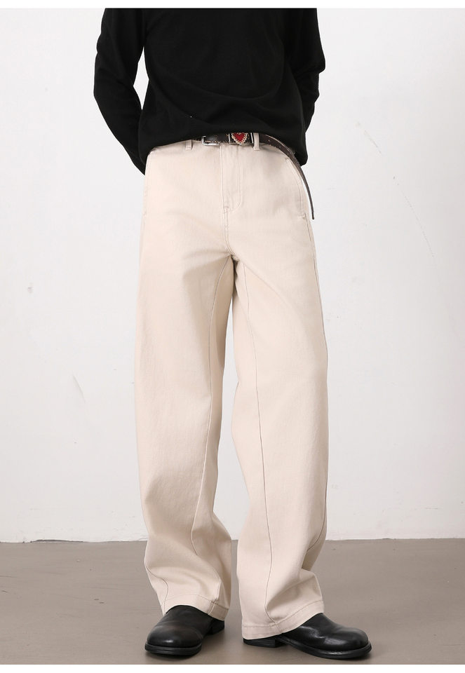 Quần jeans nam ống đứng dáng rộng phong cách Mỹ retro cơ bản — Màu be, Màu kaki, Màu nâu cà phê, màu đen chi tiết 20
