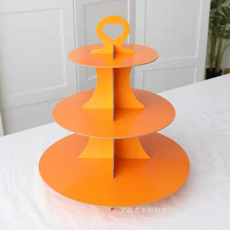 Soporte de pastel de tres capas de papel desechable Postre de fiesta de boda plegable Soporte de mesa para decoración de fiesta