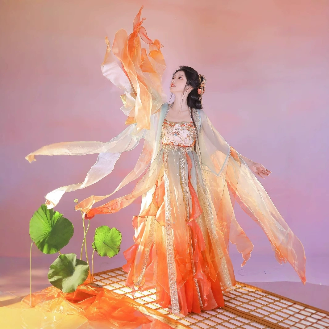 Hanfu Girl Tang Qi грудная клетка юбка тяжелая с вышивкой бабочка с большими рукавами рубашка национальный стиль супер сказочная летняя юбка принцессы