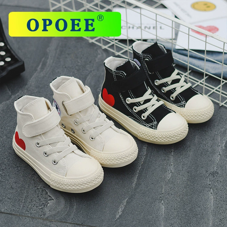 Детская обувь OPOEE 2024 Весенняя детская парусиновая обувь с высоким берцем для мальчиков и девочек, любят детские повседневные модные туфли для досок 017