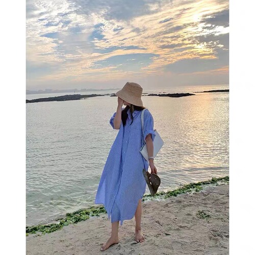 Korean-style casual ocean striped dress factory summer dress temperament design commuting women's shirt