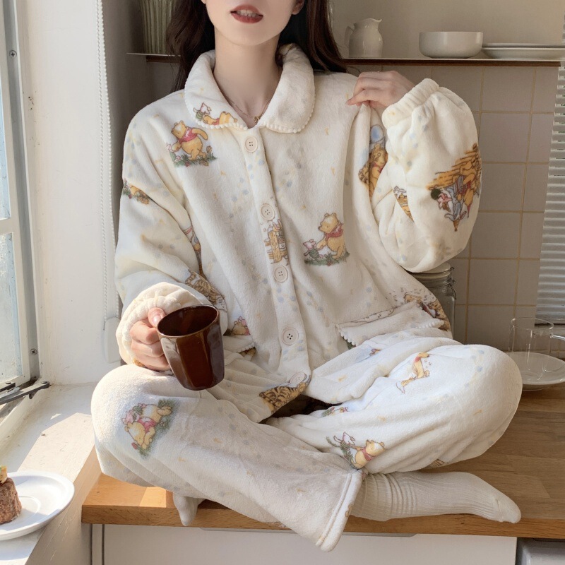Pajamas Winter Women's Loungewear Flannel Cardigan Thickened Autumn and Winter Coral Fleece Fashion 2025 Fleece-Lined Set Pajamas Winter Women's Loungewear Flannel Cardigan Thickened Autumn and Winter Coral Fleece Fashion 2025 Fleece-Lined Set