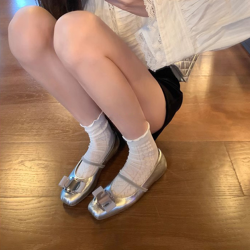 Nuevo Modelo Primavera 2025 ~ Zapatos Planos Mary Jane con Tacón Grueso y Lazo en la Punta Cuadrada, Zapatos de Ballet para Mujer