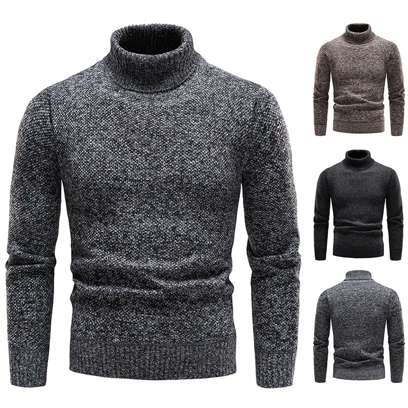 Men Slim Fit Turtleneck Sweater Winter Fleece Black