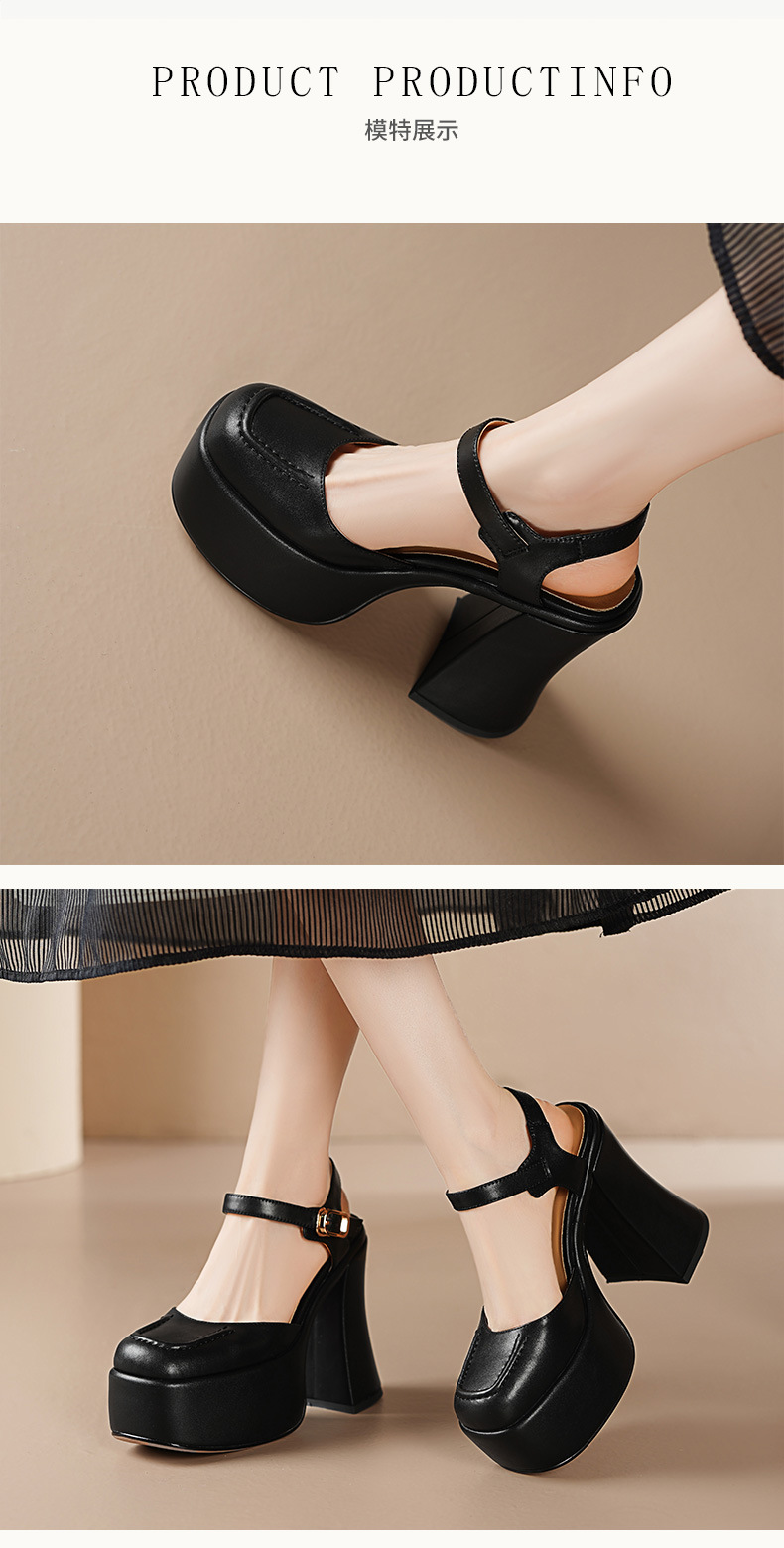 Giày cao gót nữ bít mũi đế xuồng platform quai ngang khóa, gót 9 cm — Màu đen chi tiết 3