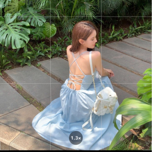 Seaside beach vacation dopamine suspender dress for women's summer one-shoulder waist backless dress strap a-line dress