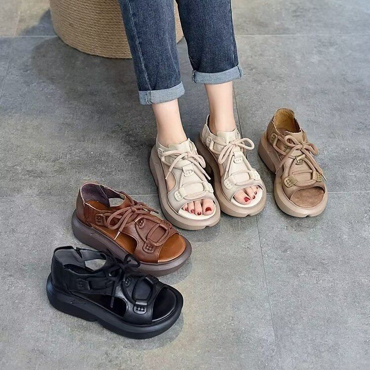 Roman muffin bottom sandalias para mujeres 2026 verano nuevo aumento de altura de fondo pescado sandalias para mujeres de edad media