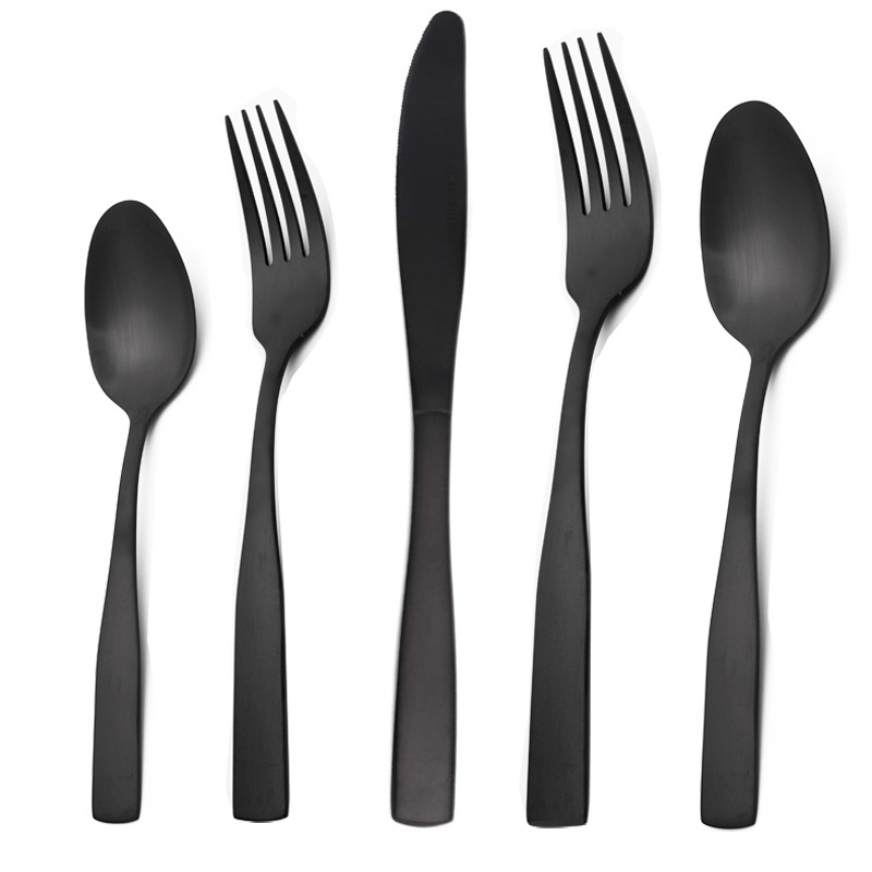 El mismo cuchillo 430, tenedor y cuchara de Amazon Traje de vajilla de 20 piezas Vajilla de acero inoxidable para 4 personas Cuchillo de lijado negro, tenedor y cuchara