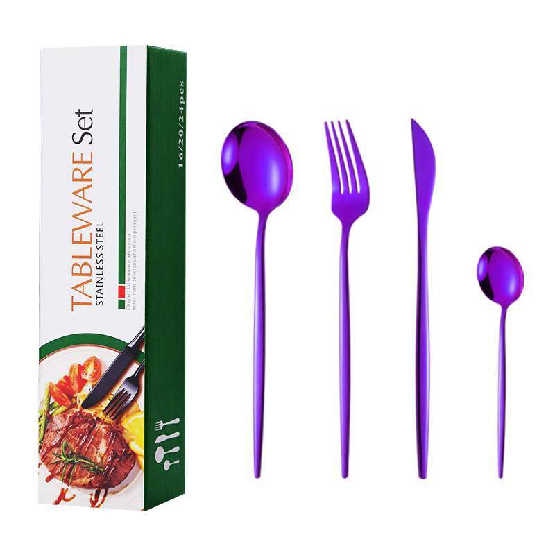 Juego de vajilla de comida occidental de acero inoxidable portugués transfronterizo Juego de 24 piezas Cuchillo, tenedor, cuchara, postre, tenedor, cuchara, regalo