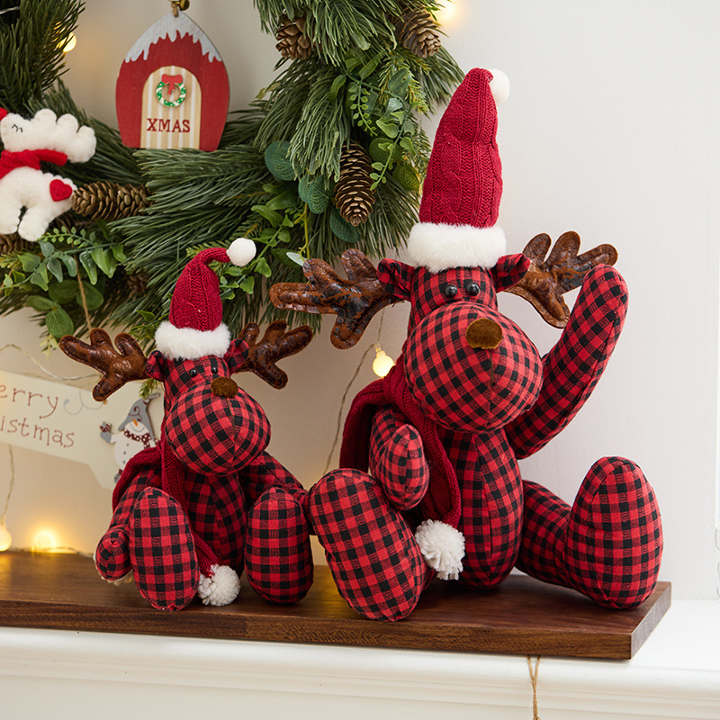 Buscando madera nuevo cuadrado rojo y negro de tela ciervo muñeca de decoración navideña regalos navideños accesorios de ventana