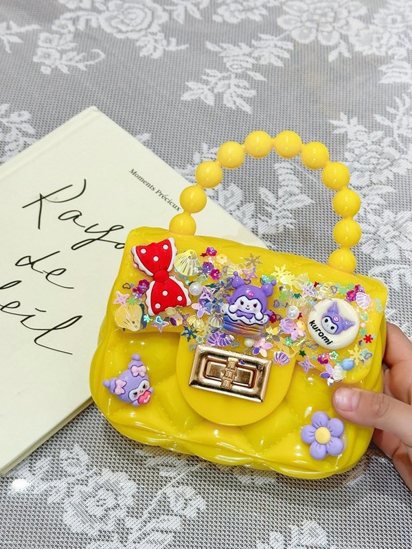 Nuevo bolso de pegamento de crema para niños bolso de mano DIY bolso de material de red chica bolso de hombro lindo