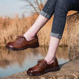 真皮系带黑色小皮鞋女韩版百搭复古英伦风新款单鞋春季女鞋