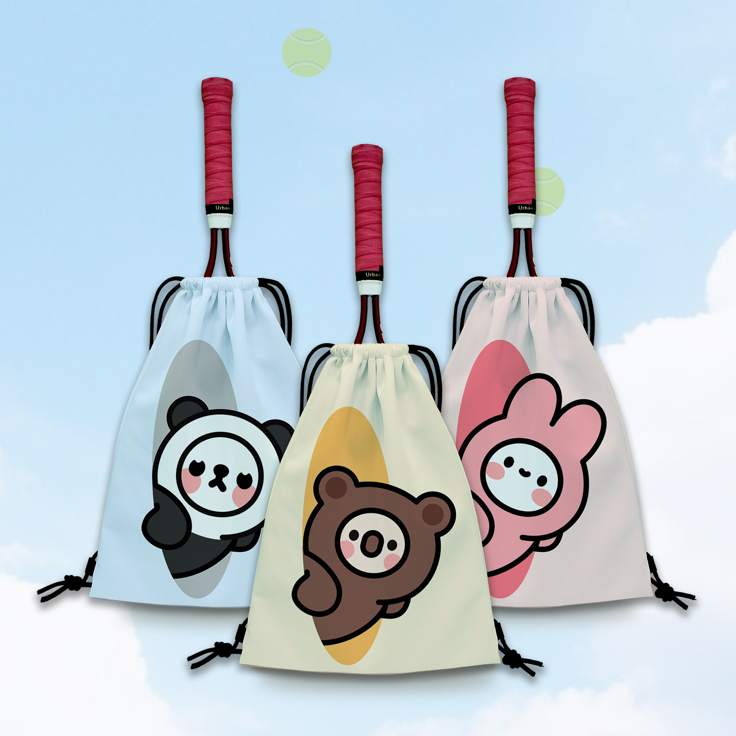 Fun wallpaper tennis racket protection bag cute cartoon tennis racket bag primary school students portable tennis racket storage bag