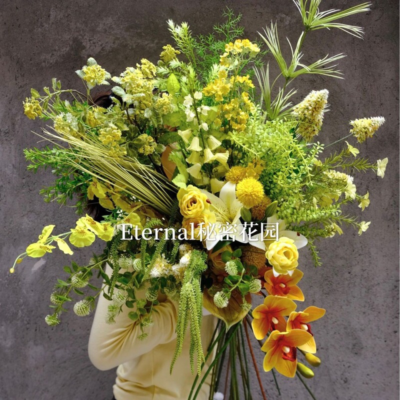 2026 Spring Yellow-Green Series Artificial Flowers Monet Garden Green Plants Teal Window Display Landscaping Floral Materials Wholesale