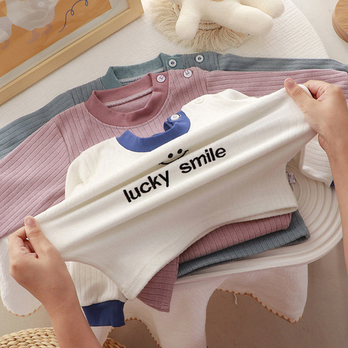 Children's high-waisted underwear set, infants and young children's velvet autumn clothes, long johns, girls' and boys' home clothes, Korean version