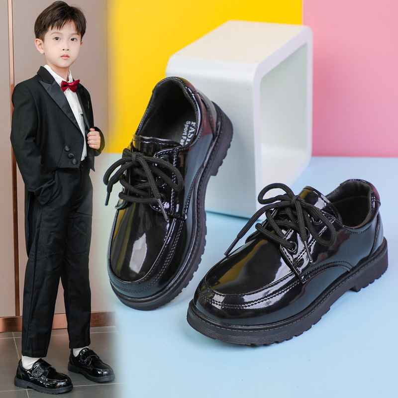 Boys' Leather Shoes Soft Sole New Style Medium and Large Kidsren's Primary School Students Black British Style Kidsren's Suit Boys Campus Performance Shoes