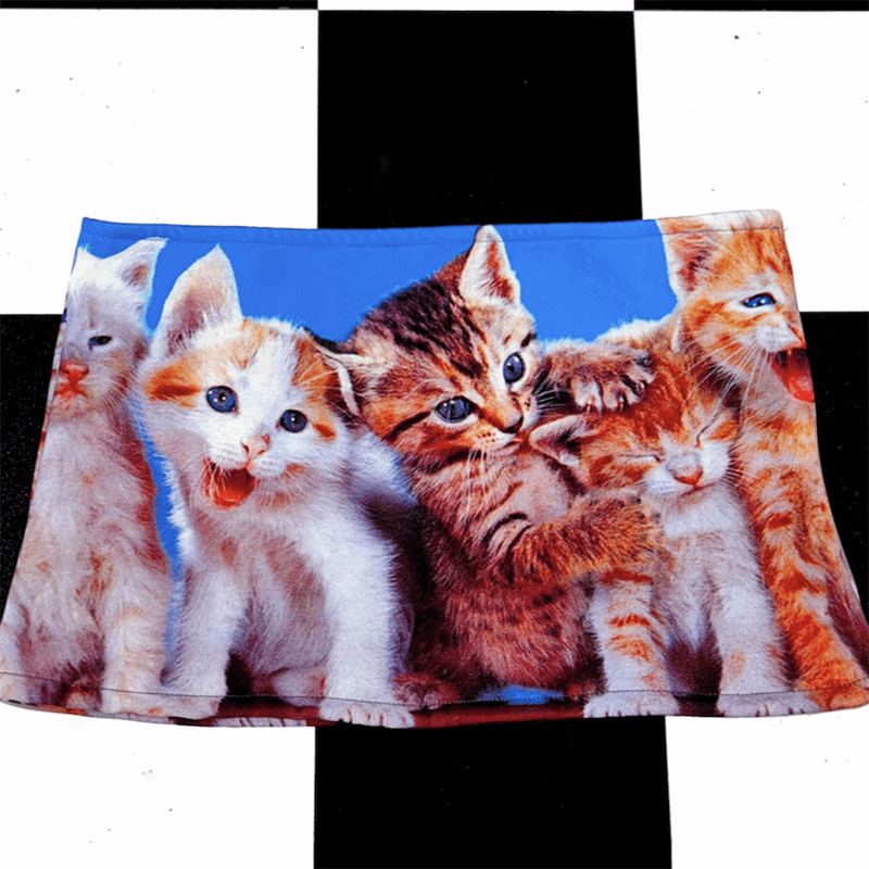 欧美甜酷多巴胺y2k美式复古千禧辣妹音乐节纯欲猫咪印花低腰短裙