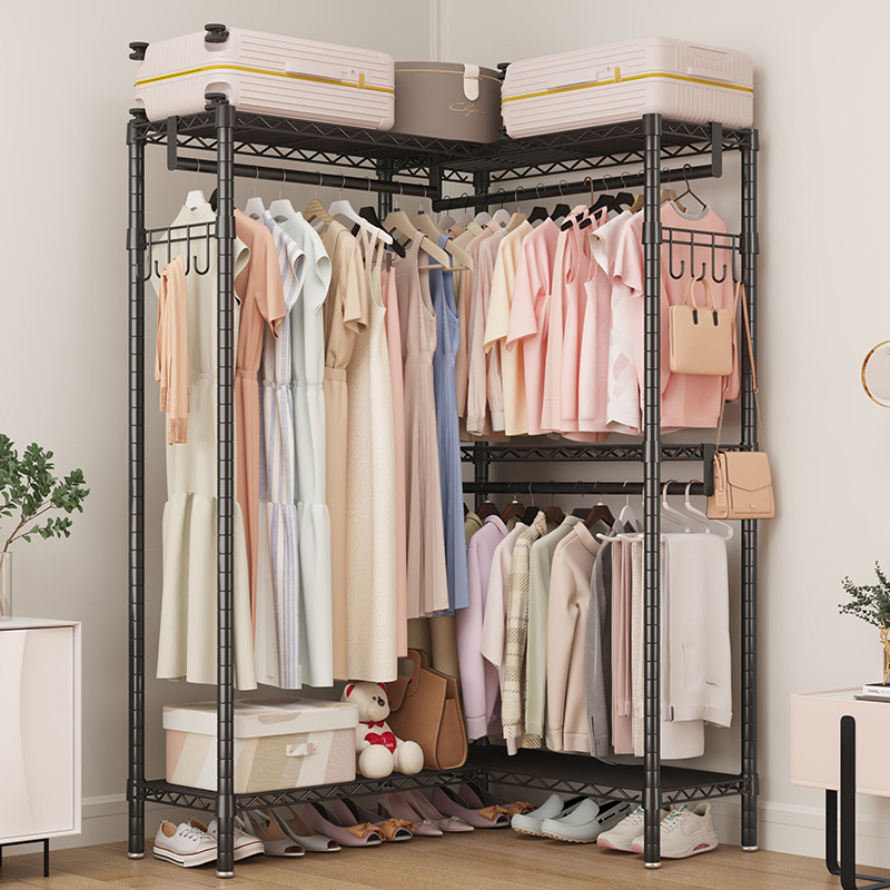 Cross-Border Direct Supply Storage Rack, Simple Household Floor-Standing Clothes Rack, Bedroom Wardrobe Coat Rack, Metal Clothes Hanger, Clothes Drying Rack
