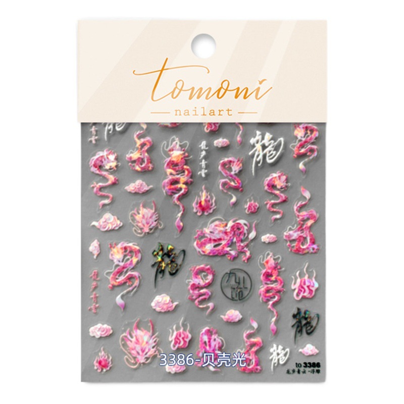 Pegatinas de uñas de luz de cáscara de tomoni pegatinas de uñas populares de la vendimia fábrica al por mayor estilo nacional longbu Qingyun 3386