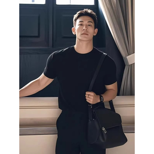 British stylish men's summer T-shirt with small collar, slim-fit short sleeve, shows muscles, suit innerwear, trendy