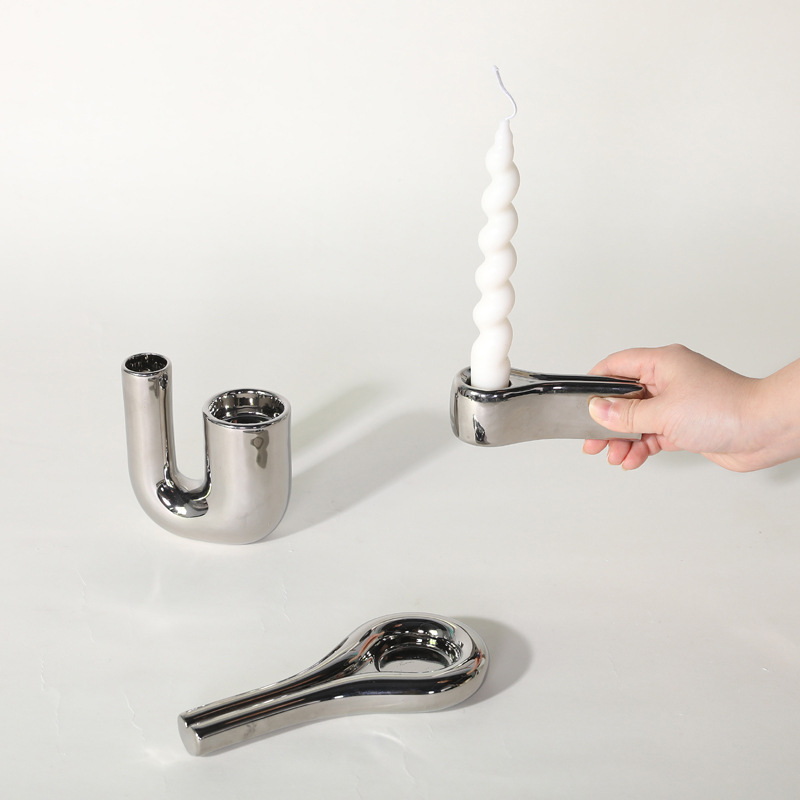 Luz moderna de lujo plata cerámica candelero decoración hogar dormitorio boda romántica mesa comedor ins estilo suave Decoración