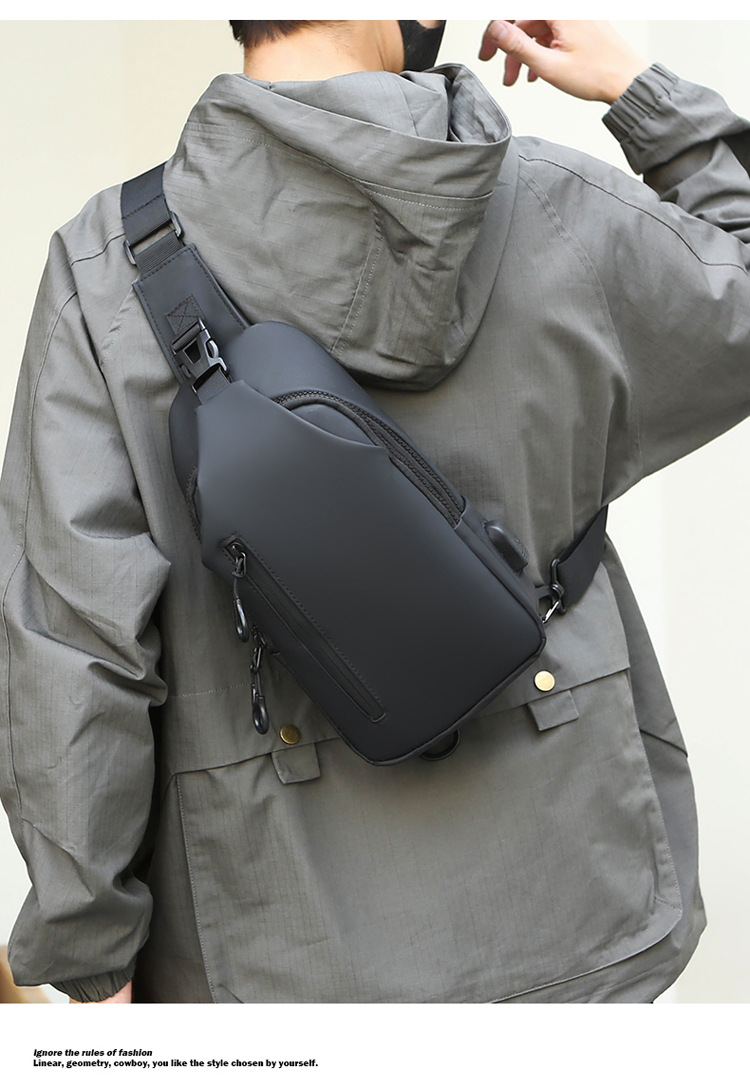 New cross-border men's chest bag, casual large-capacity single-shoulder crossbody bag, water-resistant trendy backpack with LOGO printing undefined