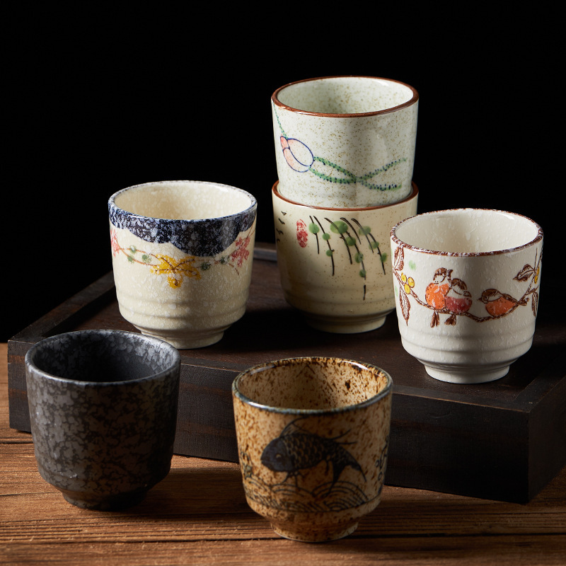 Japanese retro minimalist tableware hand-painted restaurant style ceramic cup water cup tea cup sushi Korean style cup cold water cup