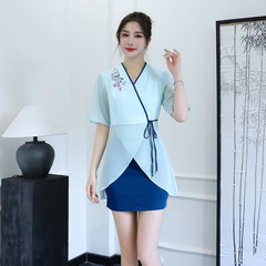 New Style Foot Massage and Foot Bath Short Skirt Workwear for Women, Spa Ear Cleaning and Health Salon Massage Technician Skirt and Pants Set