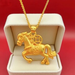 沙金十二生肖新款金色马上有钱吊坠马蹄腾金招财纳福挂脖生日礼物