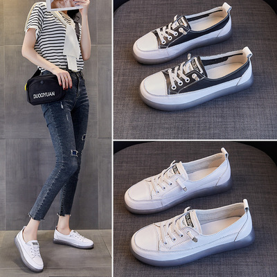2021夏秋新款头层牛皮单鞋女低帮软底休闲平底小白鞋浅口森女鞋|ms