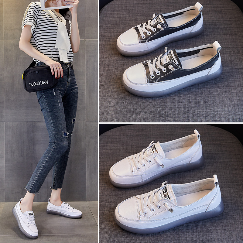 2021夏秋新款头层牛皮单鞋女低帮软底休闲平底小白鞋浅口森女鞋|ms
