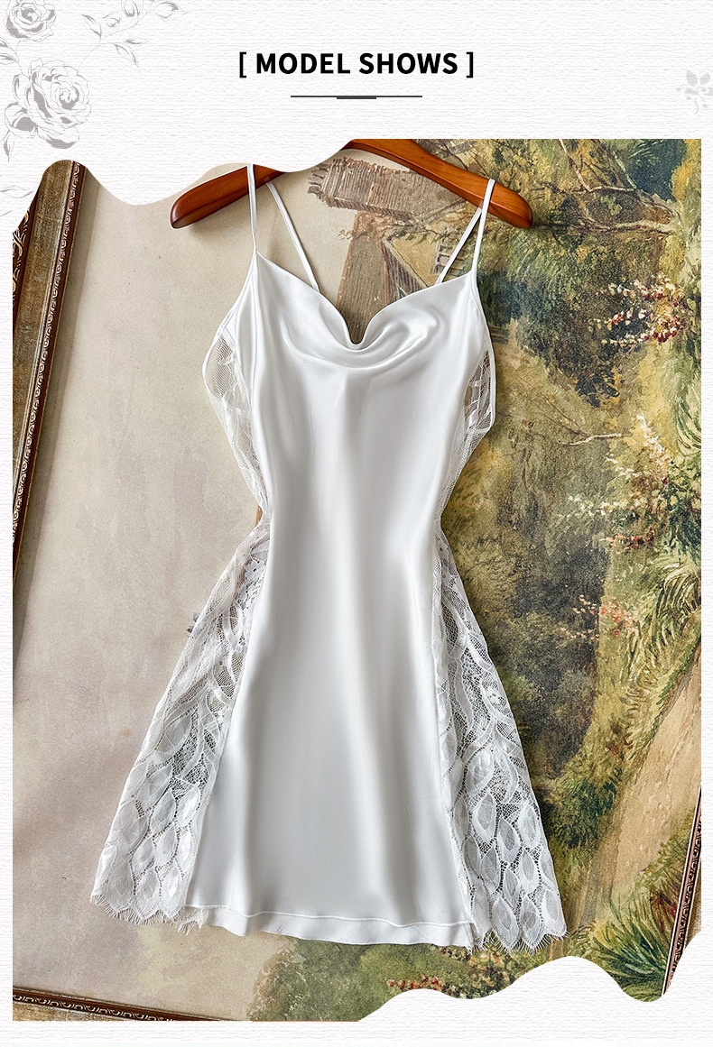 Camisón de encaje para mujer espalda descubierta vestido ajuste_voghion.com