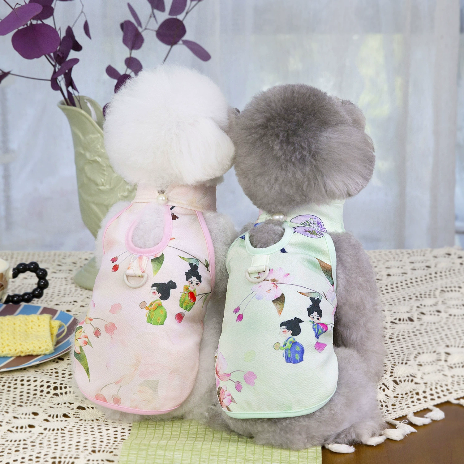 25 национальных ветров жилет с принтом платье cheongsam с тяговыми пряжками для домашних животных летняя одежда анти-комаров солнцезащитный крем для маленьких кошек и собак