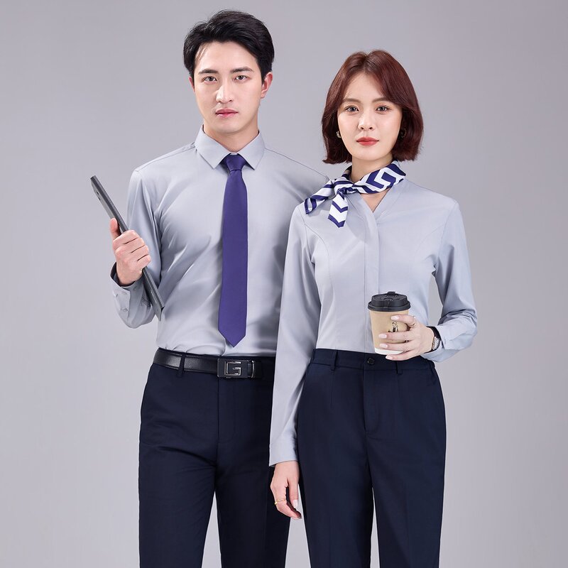 High-End Huawei Aito 4S Store White Women's V-Neck Shirt, Harmonyos Smart Driving Gray Shirt, Professional Attire High-End Huawei Aito 4S Store White Women's V-Neck Shirt, Harmonyos Smart Driving Gray Shirt, Professional Attire