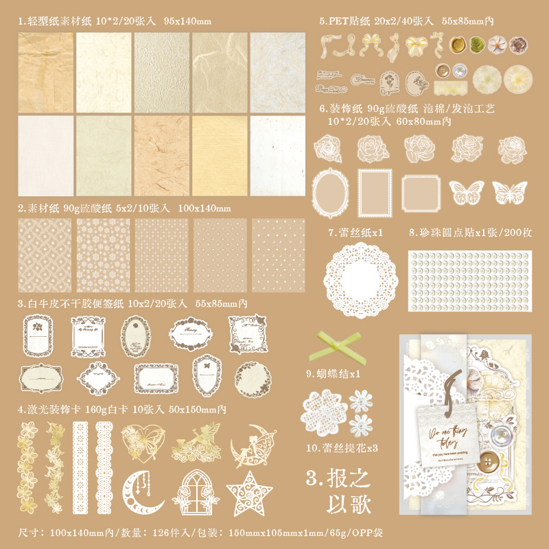 Crepúsculo retro material de collage creativo paquete de regalo serie de momentos de vida bolso de material decorativo de bricolaje de cuenta manual