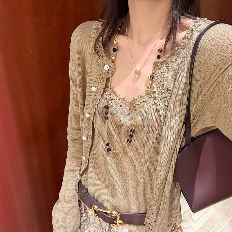 Nanyou Women's Fashion: Niche Designer Brand 2026 Early Autumn New Collection - Crochet Lace Knit Cardigan + Knit Camisole Nanyou Women's Fashion: Niche Designer Brand 2026 Early Autumn New Collection - Crochet Lace Knit Cardigan + Knit Camisole
