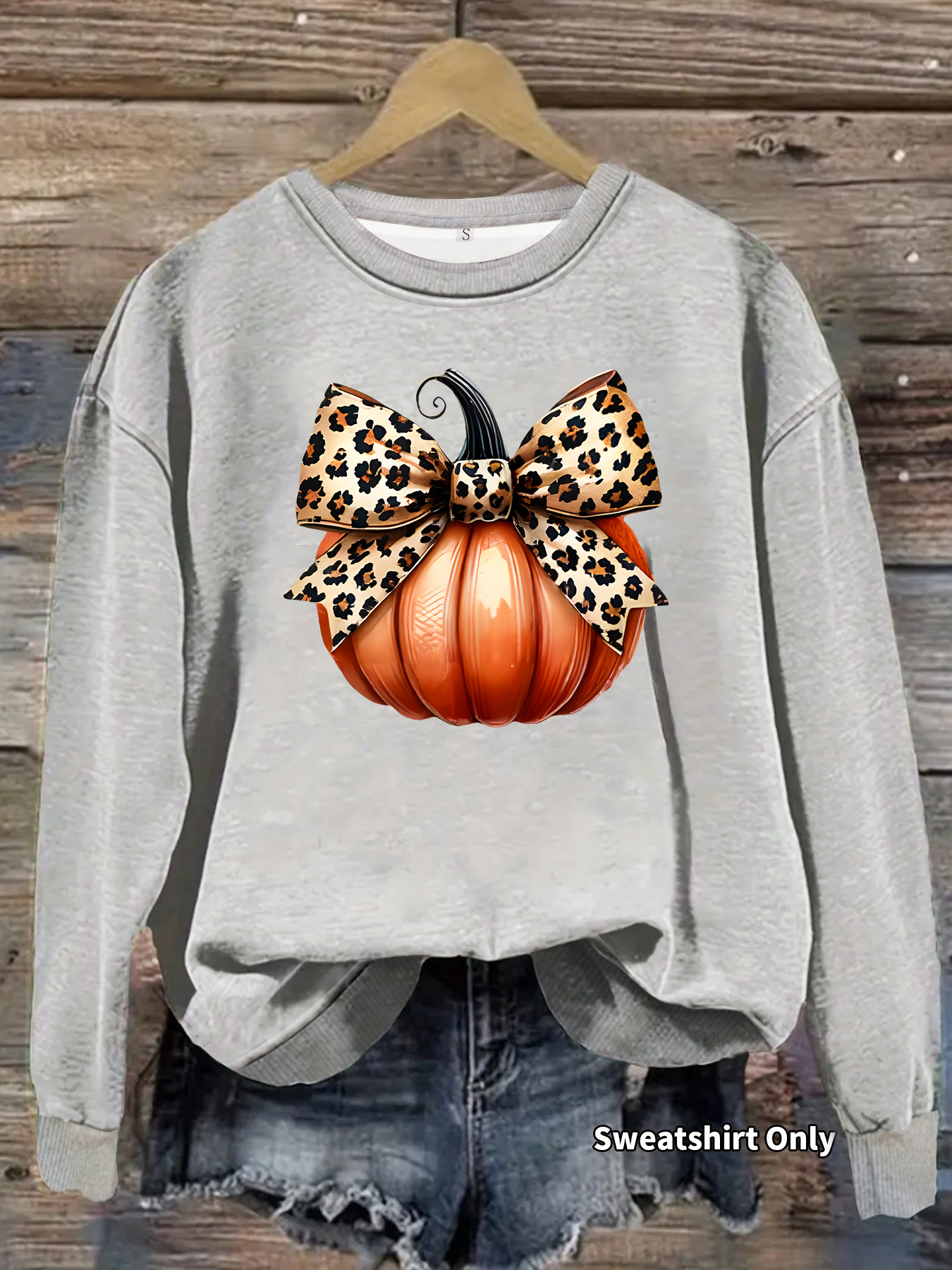 Amazon Cross-Border Foreign Trade Casual Long-Sleeved Round Neck Shirt Halloween Bow Pumpkin Print Loose Women's Sweatshirt