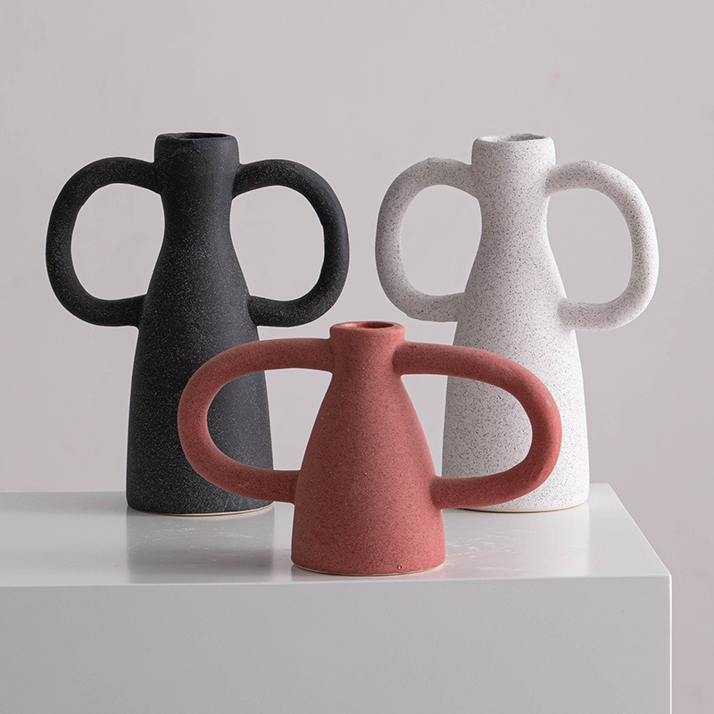 Shumen Nordic Frosted White Simple Ceramic Decorative Dried Flowers Vase Living Room Flower Arrange Hallway Ornaments Flower Vase