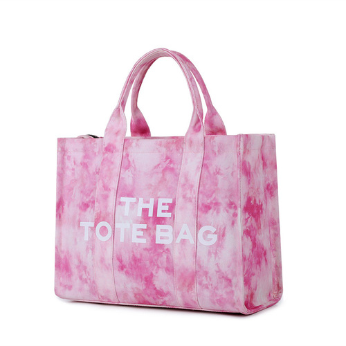 Cross-border new canvas letter women's shoulder tote bag simple tie-dye large capacity commuting crossbody bag student bag