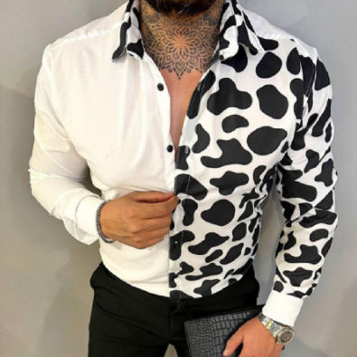 Ropa de los hombres europeos y americanos del comercio exterior 2023 primavera nuevos hombres 3D impreso casual solapa manga larga más tamaño camisa de los hombres