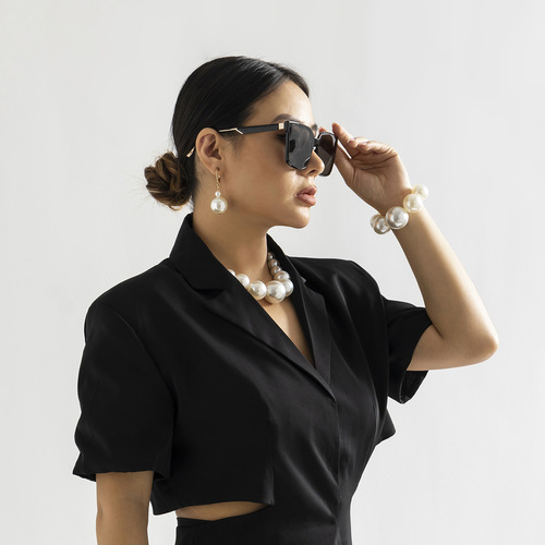 European and American cross-border jewelry, cold style, simple geometric bead necklace, exaggerated imitation pearl bead necklace for women