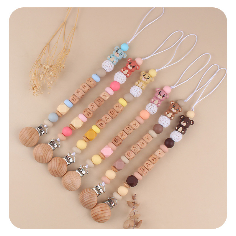 Productos para niños pequeños clip de tetina de beech creativo caricatura bebé 3D oso de silicona mordida de dientes molares tetina cadena anti-caída cadena