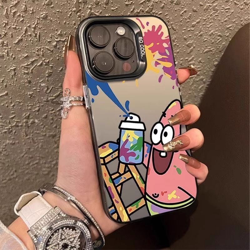 Graffiti-Style Big Star Spongebob Squarepants Apple 16 Pro Max Phone Case 15 Pro Double-Layer Colored Silver Anti-Drop Protective Cover