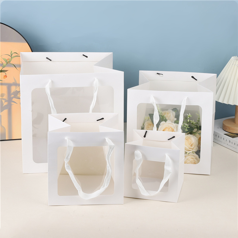 in stock Window Transparent Square Gift Bag Flower Shop Handbag Clothing Store Valentine's Day Wedding Accompanying Gift Bag