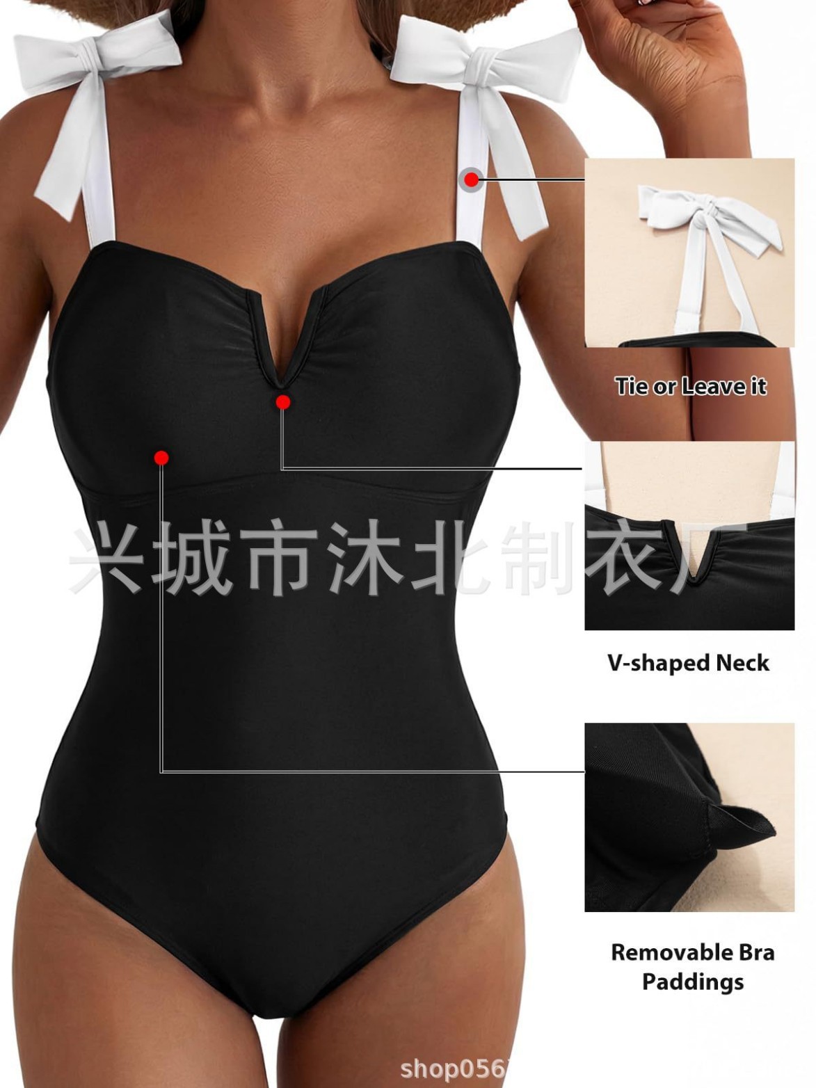 2026 nuevo amazon mujer monótono trajes de baño abdominales V-collar lazos de hombro plegado de cubierta completa image 4