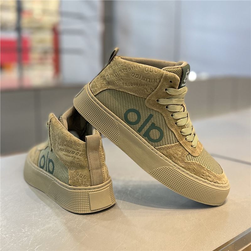 男鞋韩版高帮休闲板鞋反毛皮软底款阿甘鞋