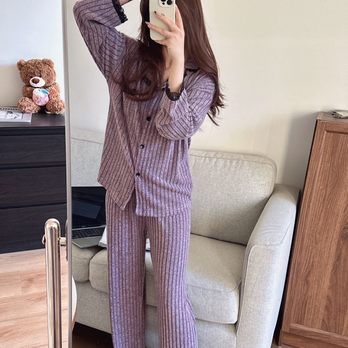 High-End Lace Pajamas for Women 2025 Spring & Fall Cardigan Long-Sleeved Pants Brushed Pit Lace Home Wear Set