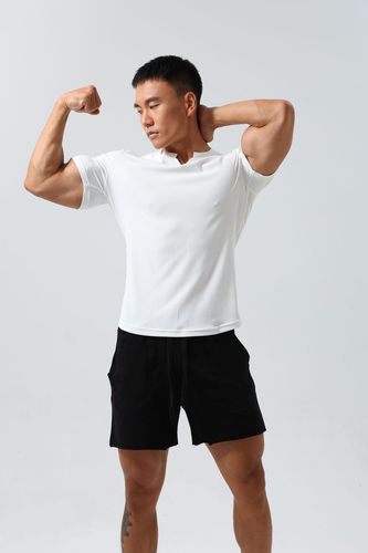 Men's V-neck short-sleeved sports quick-drying solid color outdoor fitness running slim fit